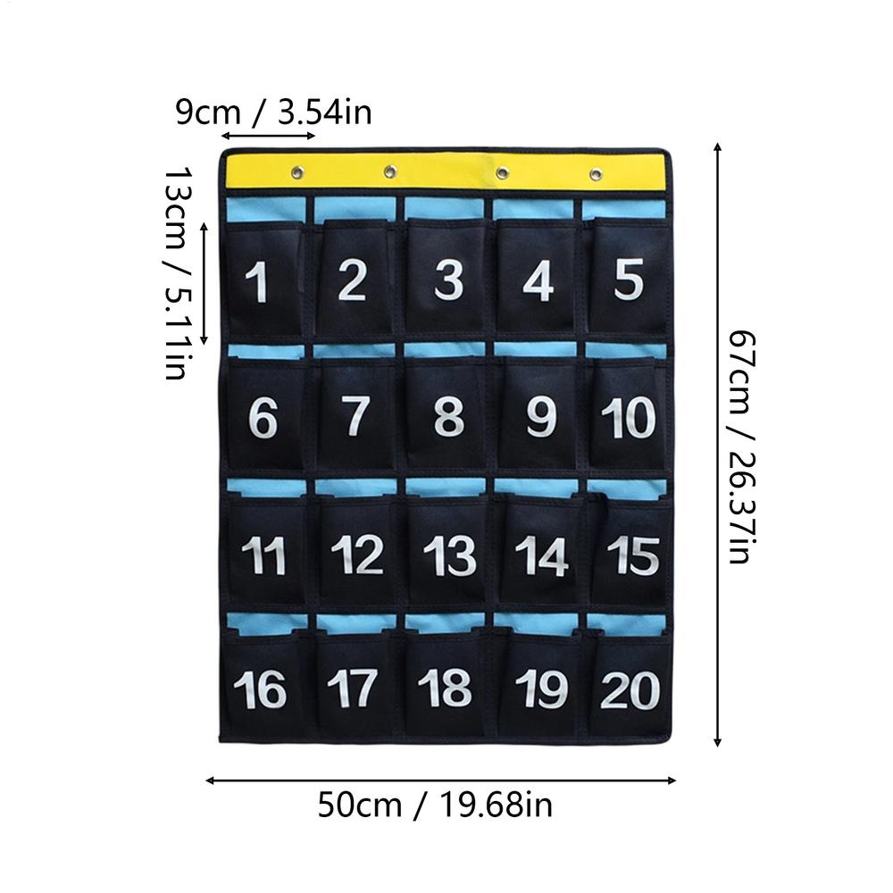 20 Pockets Numbered Classroom Cell Phone Holder, Wall Door Hanging Organizer Chart, Headphone & Calculator Storage for School