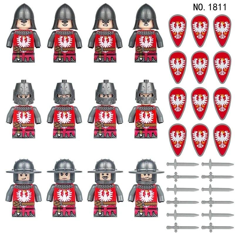 12 шт. MOC, средневековые древние римские рыцари, строительные блоки, военный замок, солдаты, фигурка, оружие, щит, меч, шлем, игрушка