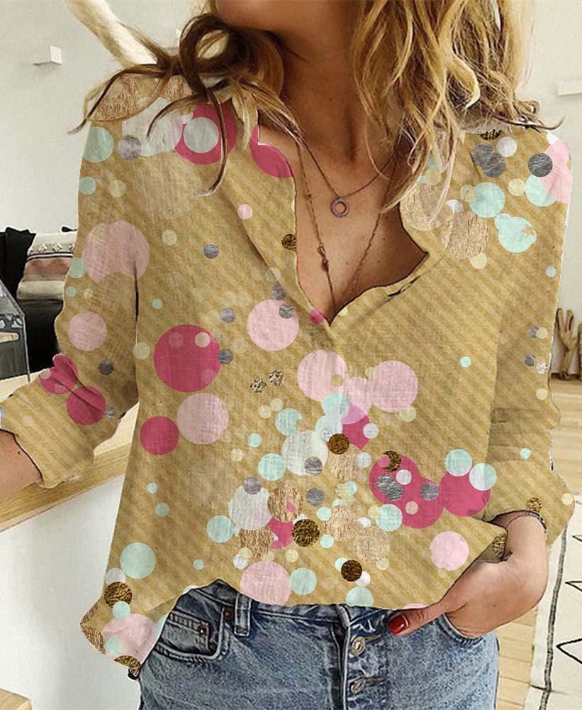 lapel collar long sleeve women's shirt European and American trend new women's clothing light mature digital printing wholesale