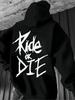 Черный пуловер Ride Or Die с белым дизайном, свободного кроя, для езды на мотоцикле и Str250G, тяжелый, с карманом, регулируемым шнурком