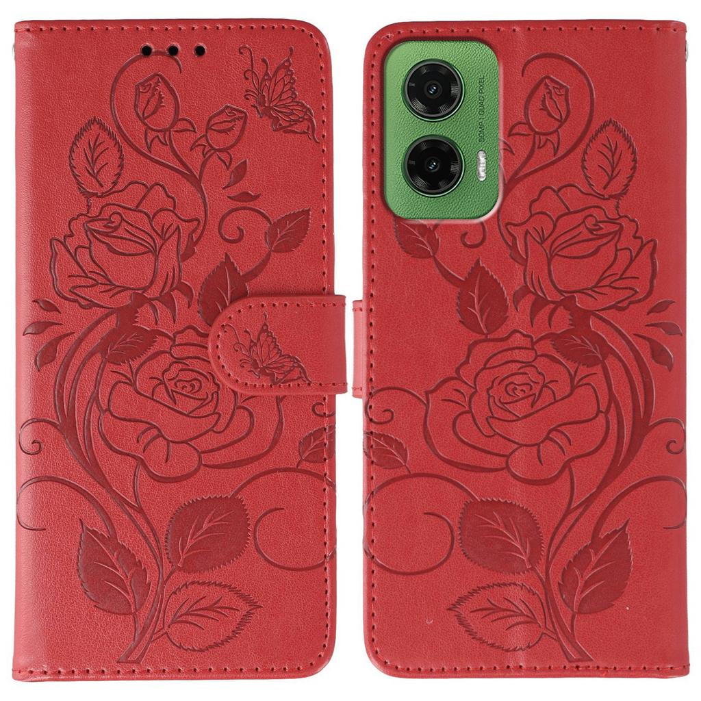 Чехол-кошелек-подставка для Motorola Moto G35 5G с тиснением «Роза и бабочка», из искусственной кожи