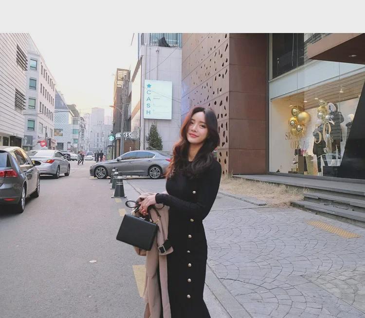 Вязаное платье-свитер с хвостом в стиле Хепберн для женщин - Осень/Зима Корейская мода