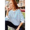 Women's White Black Striped Basic Soft Textured Loose Sweatshirt Swt-19000457