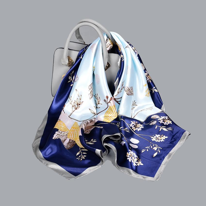 [BYSIFA] China Style Blue White Silk Scarf Cape  New Design Ladies Muslim Head Scarf Printed Fashion Accessories Satin Scarf