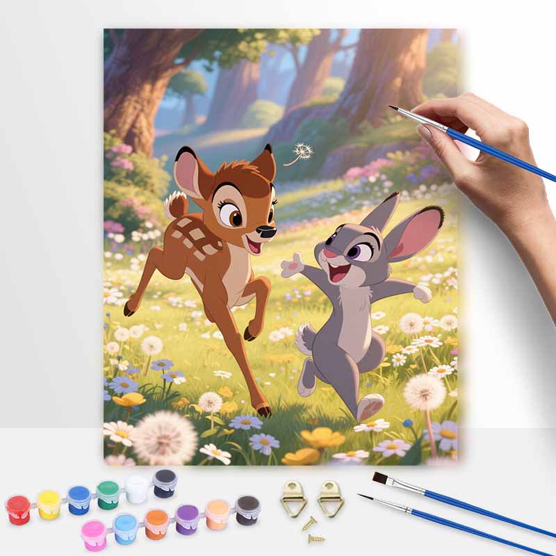 Disney digital oil painting art painting handmade diy home decorations forest deer rabbit friendship