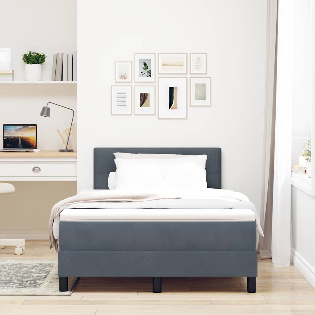 Box Spring Bed with Mattress Dark Gray 120 x 190 cm Velvet