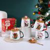 Merry Christmas Cup Spoon Set Wooden Lids Coffee Cup Teaspoon Cute Mug Gift Box  Home Use