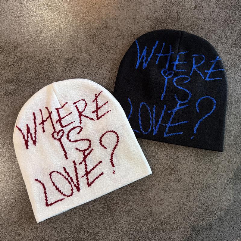 Уличная надпись Контрастный цвет Шерстяные вязаные шапки Осень Зима Теплая Y2K Хип-хоп Кепка Аксессуар