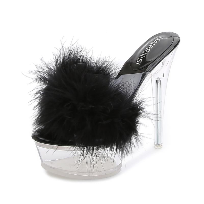 Туфли на каблуке Тонкий каблук Водонепроницаемые Шлепанцы на платформе Прозрачные Хрустальные Сандалии Свадебная обувь Платье Банкет Элегантная Мода Лето