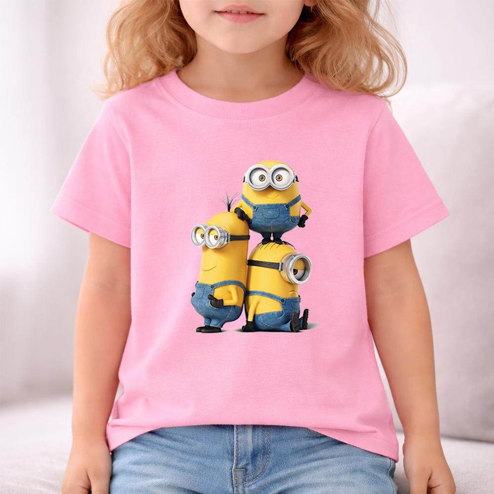 Minions Interactive Group Character Kids Cotton T Shirt Playful Scene Design Comfortable Casual Daily Clothing