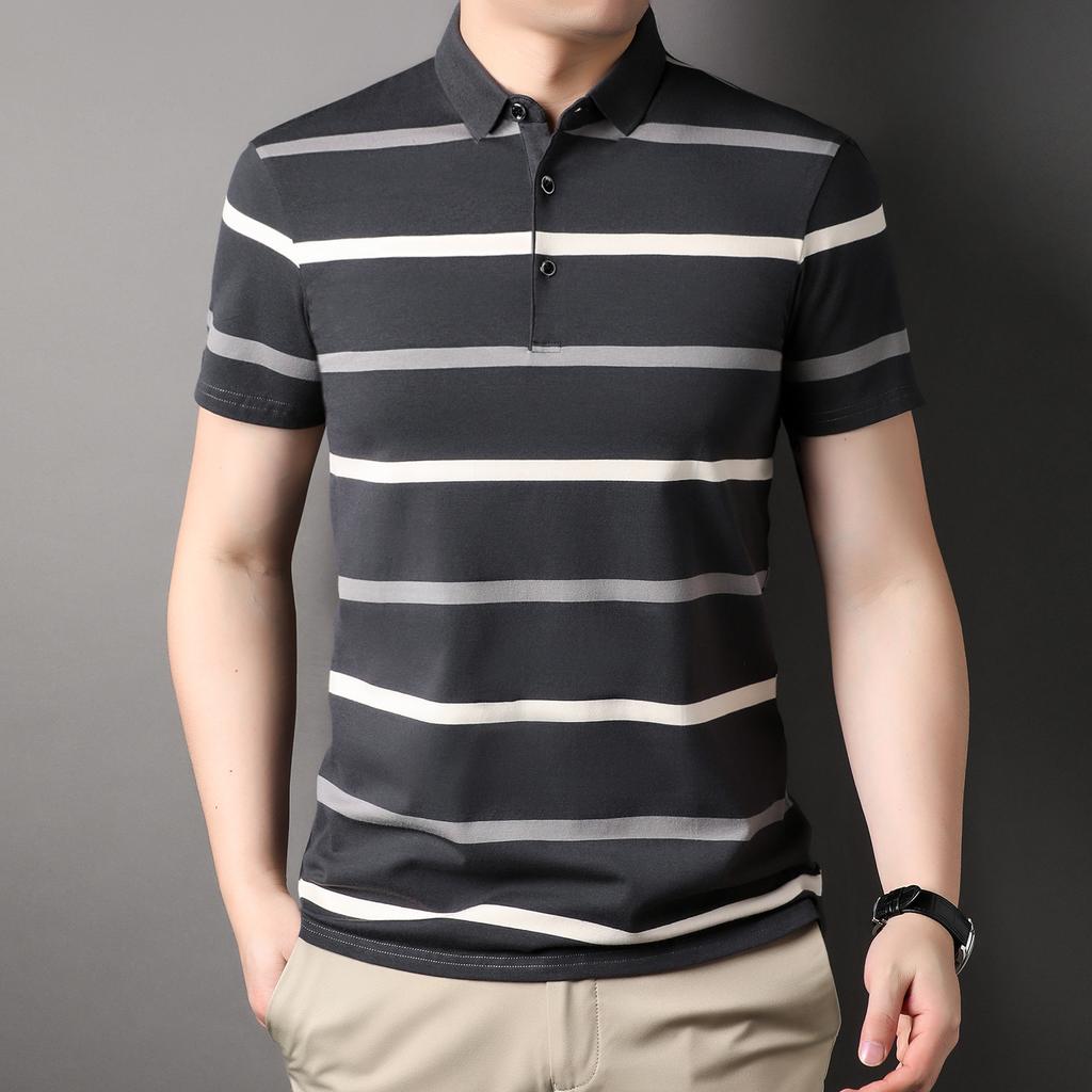 Мужская полосатая рубашка-поло с короткими рукавами, хлопковая деловая повседневная футболка для папы среднего и молодого возраста