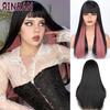 XINRAN Long Straight Wine Red Wig With Bang Synthetic Wigs for Women Heat Resistant Natural Hair for Daily Halloween Cosplay Party