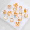 14Pcs Gold Color Floral Pearl Gemstone Ring Set For Women Vintage Irregular Lava Texture Stackable Finger Rings Trendy Jewelry