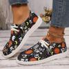 Large Size Women'S Single Shoes Spring And Autumn Halloween Elements Printed Ghost Skull Canvas Shoes Casual Single Shoes