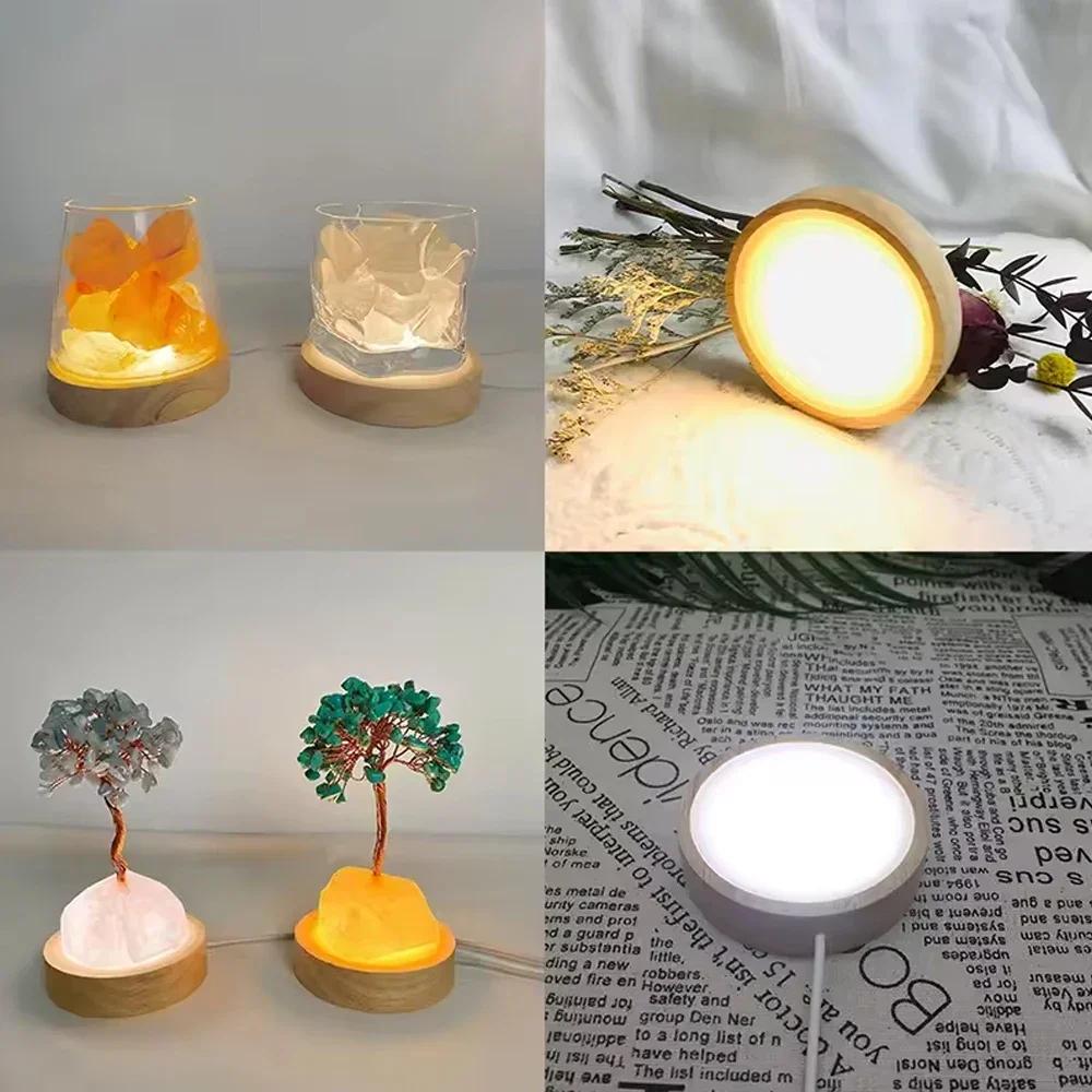 1-4PCS 6/8/10CM Round Wooden LED Night Light Base 3D Decorative Wooden Holder Display Stand Crystals Glass Ball Acrylic Decor