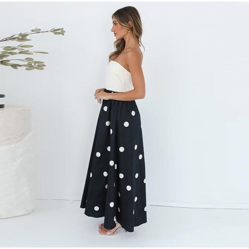 Сексуальное лоскутное женское длинное платье в горошек с открытыми плечами, приталенное, без рукавов, длинное платье для лета 2025 года, пляжное платье