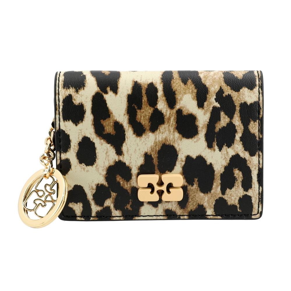 Ganni Leopard Print Butterfly Logo Flap Card Wallet A6545 943