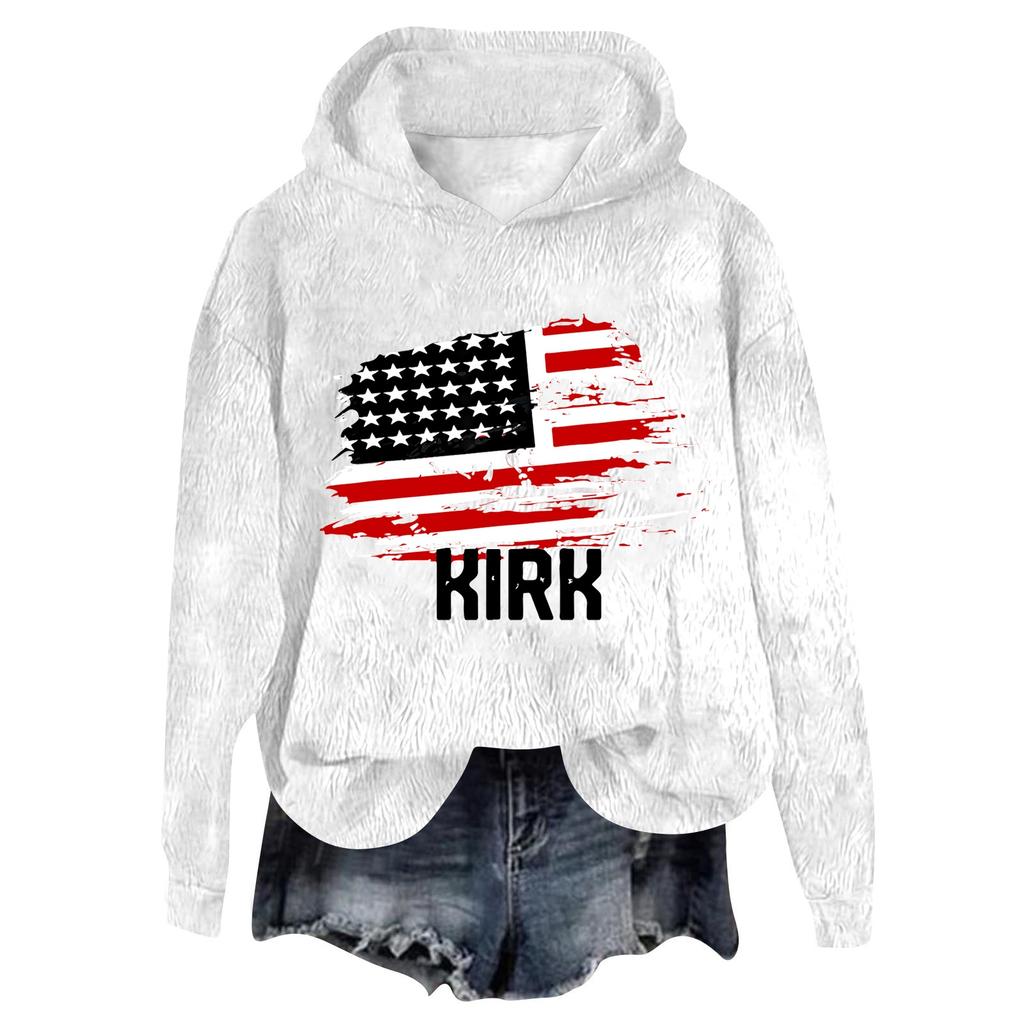 Women's Hooded Long Sleeve Printed Flannel Top Hooded Sweatshirt