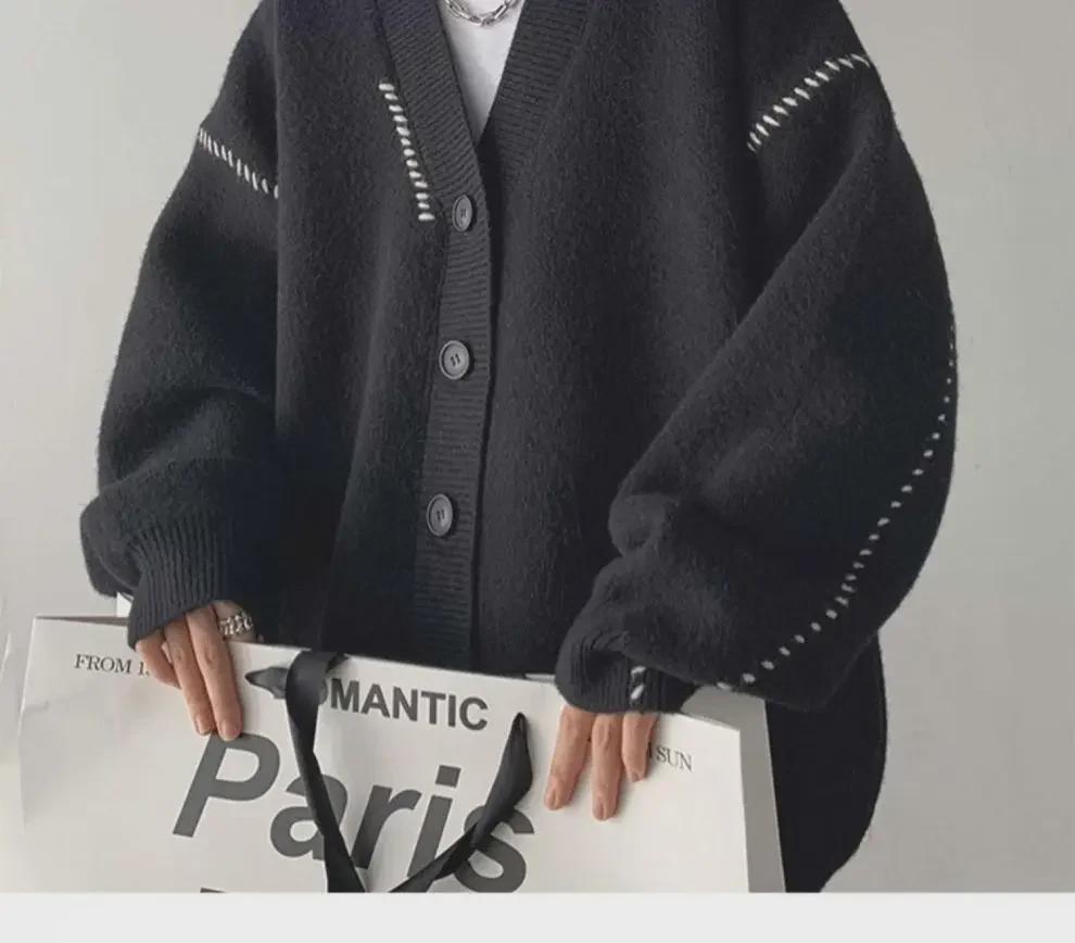 Унисекс V-образный вырез свободного кроя вязаный кардиган свитер