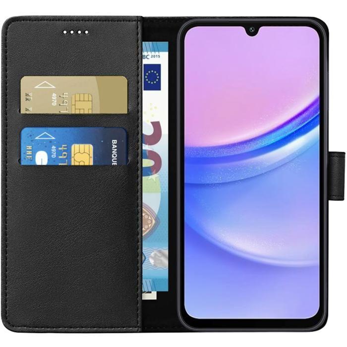 Coque pour Samsung Galaxy A15 4G / A15 5G - Portefeuille Noir Rabat Clapet Aimanté Rangement Cartes Phonillico®