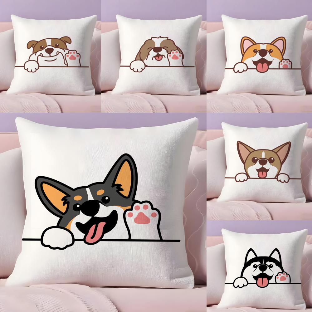 Cute Dog Waving Paw Pillow Case Plush Fabric Soft DoubleSided Printed Sofa Warm Winter Home Gift Cushion Cover