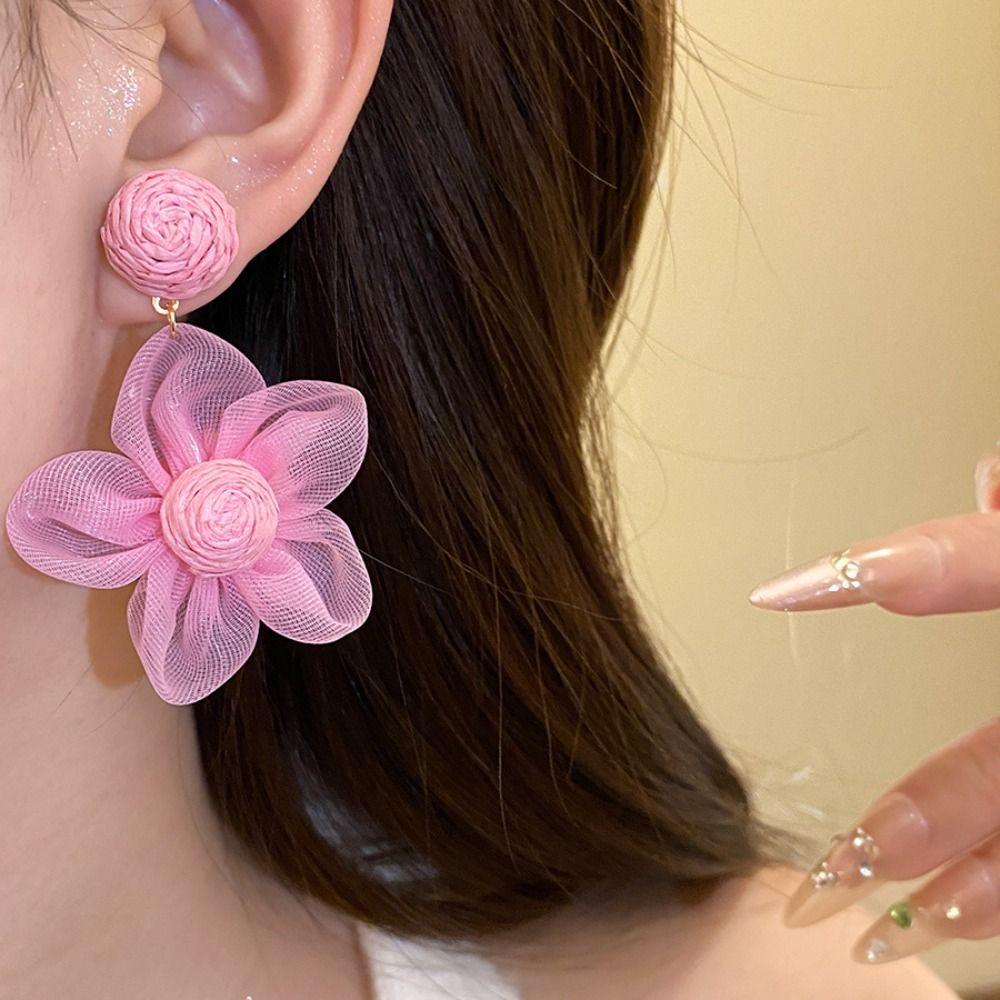 Raffia Dangle Earrings Sunflower Flower Ear Drop Elegant Wood Drop Earrings Holiday