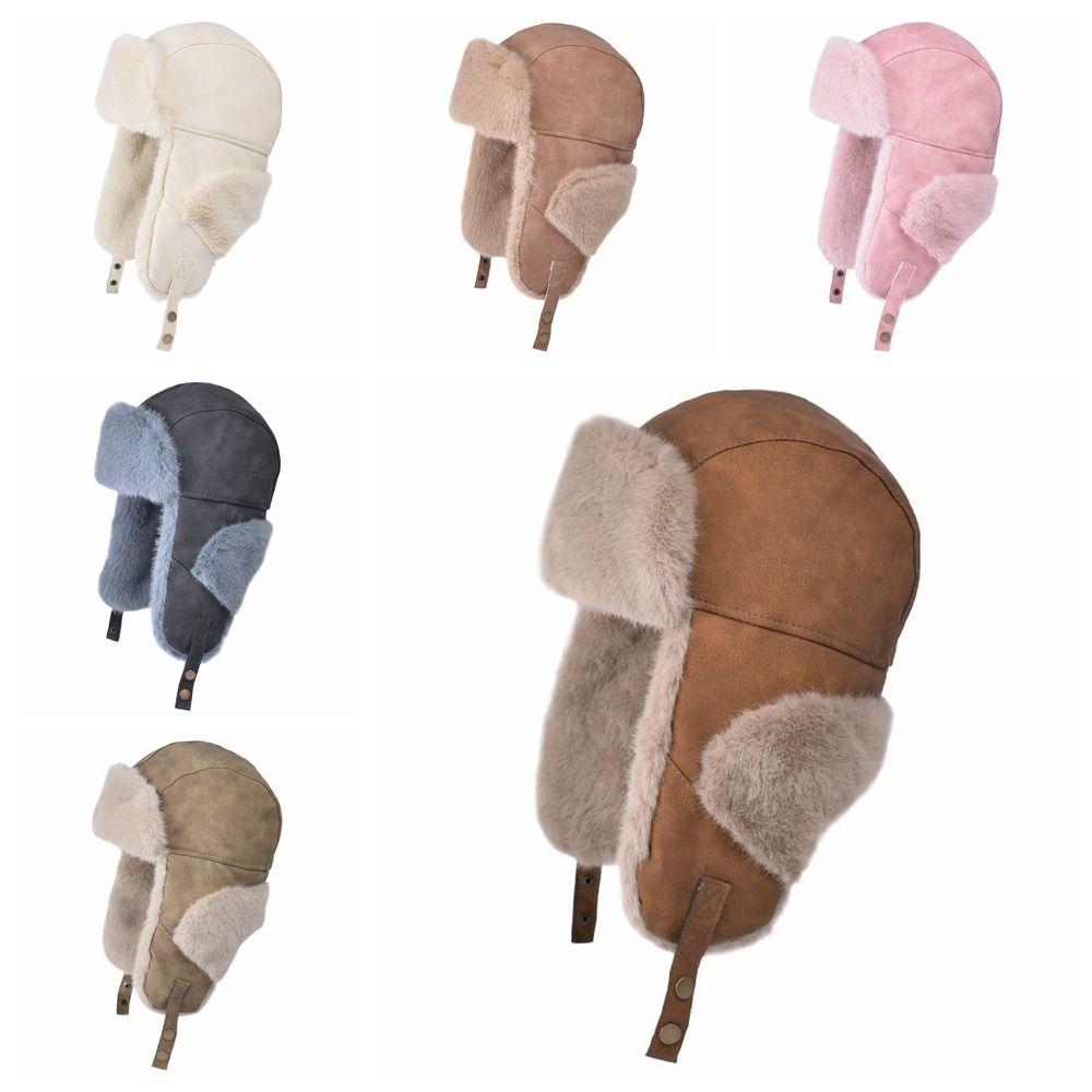 Thickened Ear Protection Hat Windproof Ski Pullover Cap Casual Faux Fur Pilot Cap  Winter