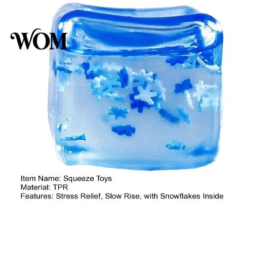 Handheld Sensory Stress Reliever Balls Ice Cube with Snowflakes Inside, Squeeze Toy Fidget, Slow Rise Compact Stimulator for Kids and Adults