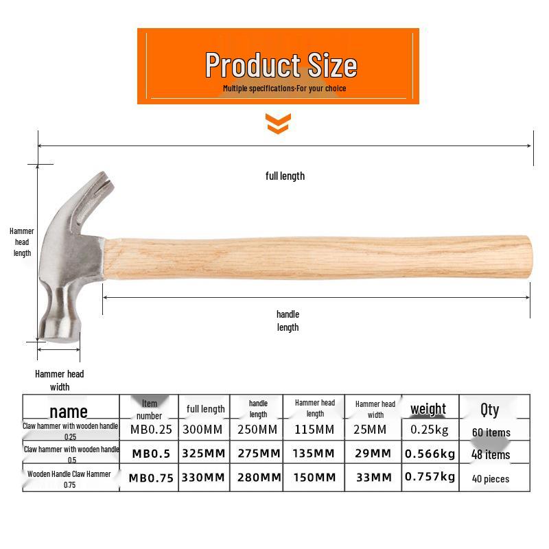 Mini Household Claw Hammer with Wooden Handle - Special Steel for Woodworking and Nail Striking