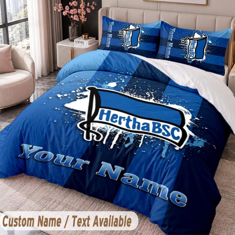 hertha bsc Printed Bedding Set Custom Name Text 1 Duvet Cover 2 Pillowcases For Bedroom