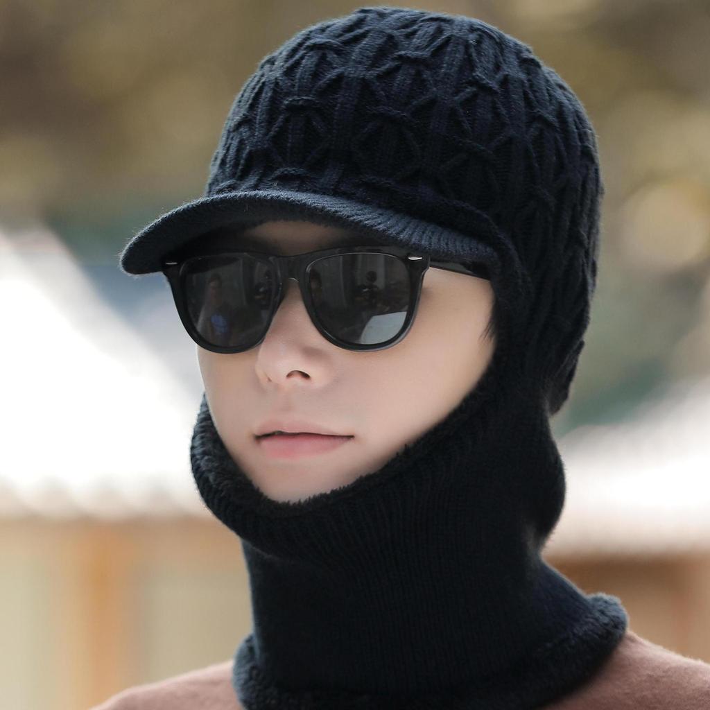 Hat Men's Winter Windproof Warm Wool Knitted Hat Fashionable New Cotton Hat Plus Velvet Baotou Cycling Cold Hat