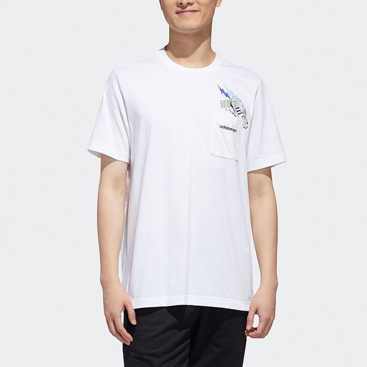 adidas Футболка Neo Hand-Drawed Pattern Letter Print Sports Casual Short Sleeve T Shirt Men T Shirts White GJ8887