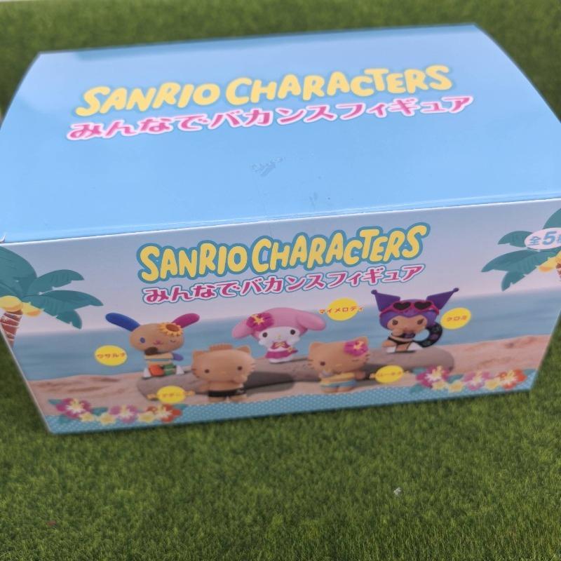 Фигурка Sanrio Аниме Хелло Китти Куроми Черная Кожа Китти Кот Мелоди Летний Отпуск на Морском Побережье Серия Сюрприз Коробка Игрушка Украшение Подарки для Детей