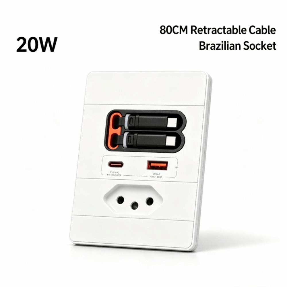 20W USB Fast Charging USB Fast Charging Socket Retractable Cable Socket Renovation