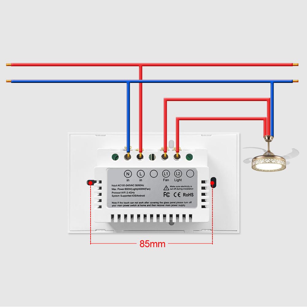 Tuya WiFi Intelligent Touched Screen Fan Light Switch Speed Adjustable Fan Light Switch Mobilephone