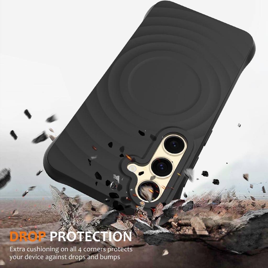 For Samsung Galaxy S25 Magnetic Case Ripple Texture Liquid Silicone Protective Cover with Strap