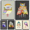 Colorful Abstract Whimsical Magical Owls Cute Animals Cartoon Poster Canvas Painting Wall Art Pictures Home Kid's Room Decor