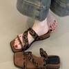 2025 New Thick-soled Square Head with Two Sandals, Women's Open-toed Simple Beach Vacation Wind Non-slip Cool Slippers