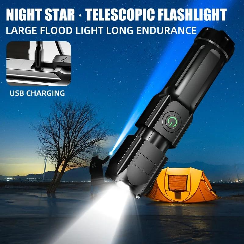 High Power LED Flashlight USB Rechargeable Torch Portable Zoomable Camping Light 3 Lighting Modes Outdoor LED Light Flashlight