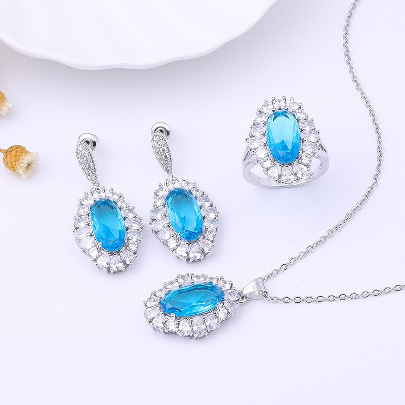 High-End Light Luxury Zircon Earrings Jewelry Set Women'S Luxury Stud Earrings Silver Needle Jewelry Set