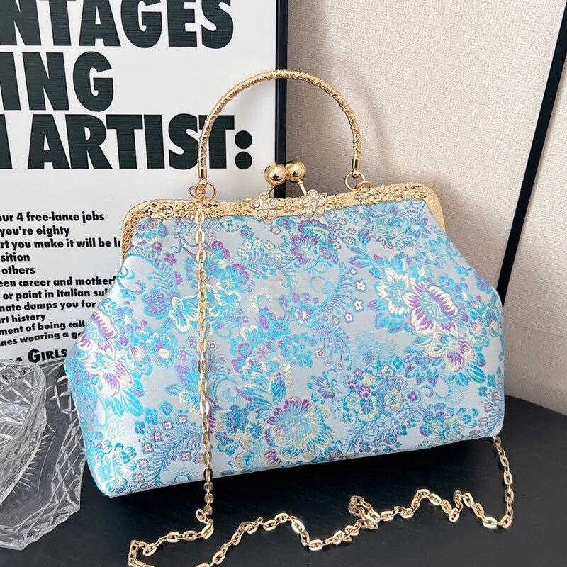 Винтажный женский свадебный клатч с цветочным замком, зажим в форме ракушки, сумки на плечо с цепочкой и бахромой, фиолетовые, синие сумки через плечо, сумки и кошельки