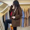 Korean Style Mid-Length Wool Coat - Petite Fit, Loose, Autumn/Winter, Black Coffee Color