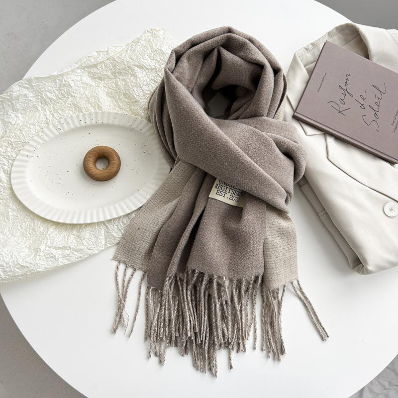 Новый двухсторонний двухцветный искусственный кашемировый однотонный шарф для женщин, зимний теплый шарф-шаль с бахромой для пожилых людей