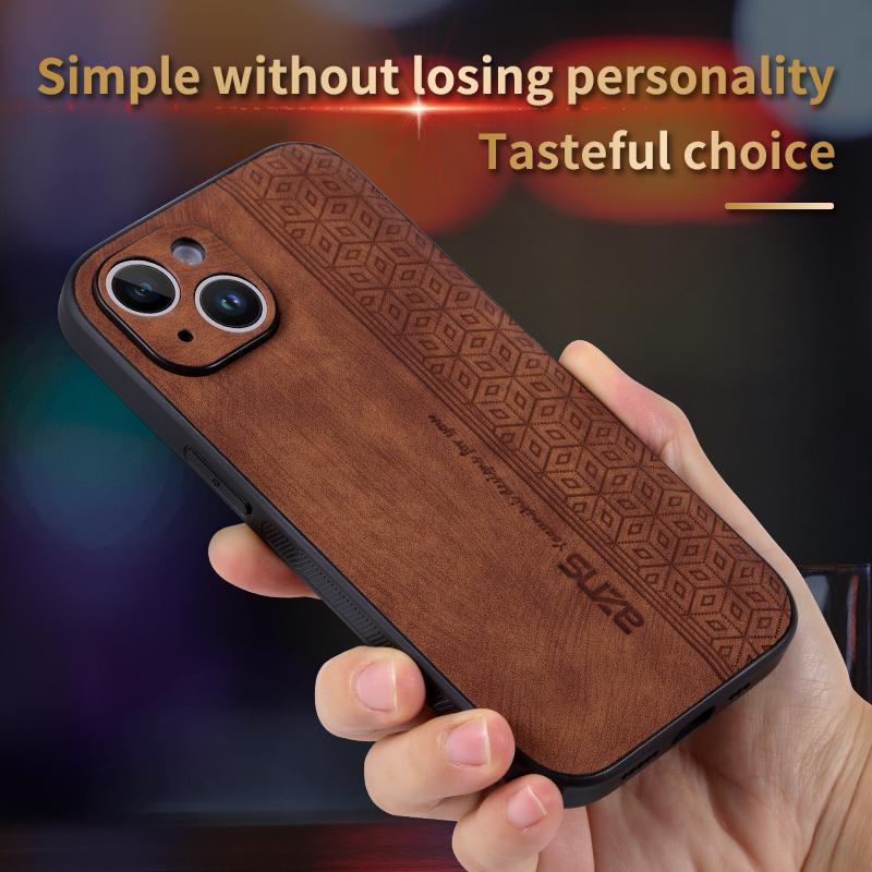 AZNS For iPhone 15 Imprinted Pattern Phone Case PU Leather Coated TPU Phone Back Cover