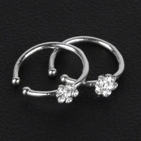 Small Thin 5 Rhinestones Flower Nose Hoop Stud Ring Body Piercing
