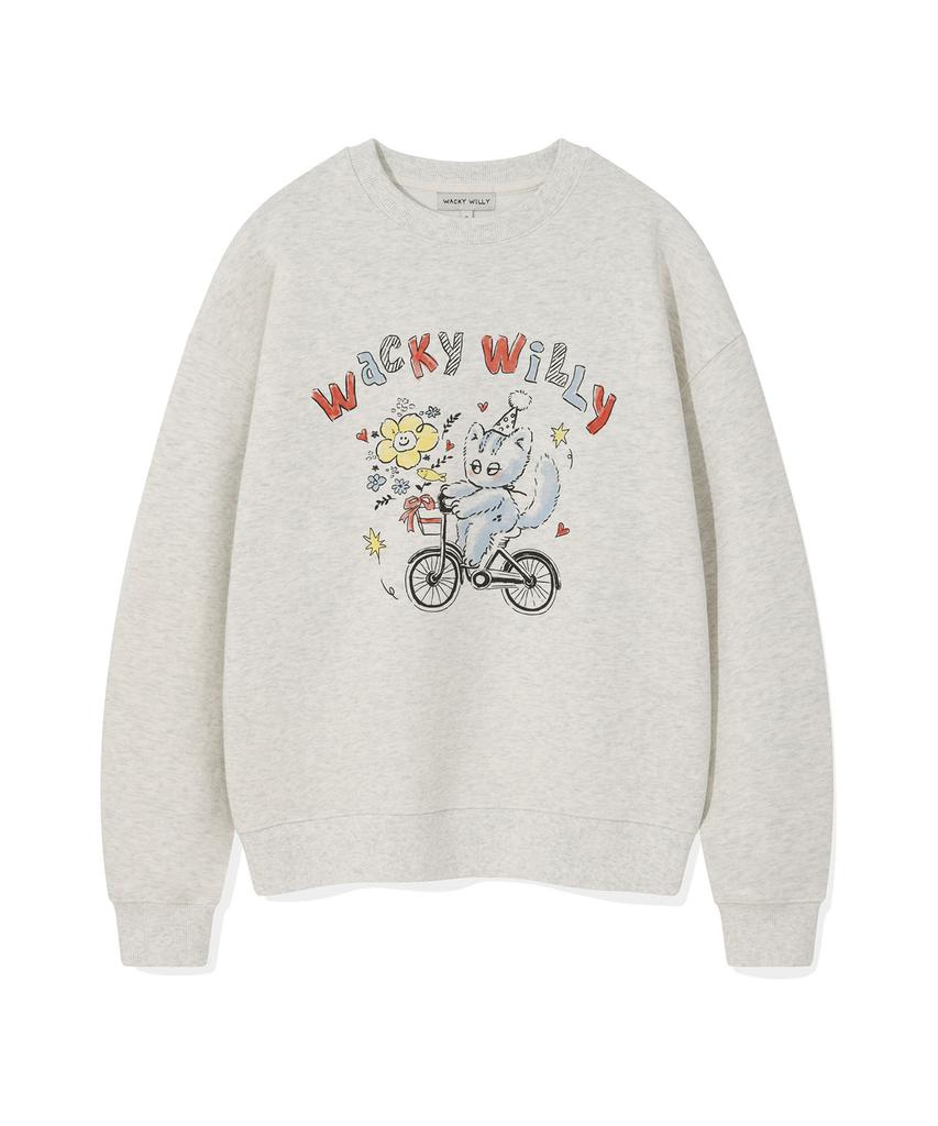 WACKY WILLY Women'S Vintage Graphic Semi-Oversized Sweatshirt Oatmeal
