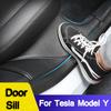 Auto Rear Door Sill Protector Leather Rear Seat Car Accessories For Tesla Model Y 2022 Anti-dirty Kick Mat Pad Model Y 2023