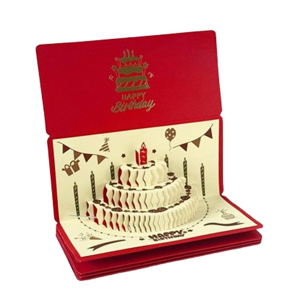 Выдвижная 3D Красный конверт на День Рождения Складной Торт на День Рождения Открытка Мешок для денег Вечеринка в честь Дня Рождения