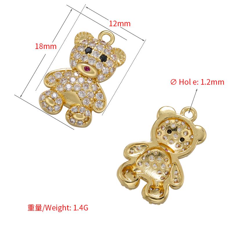 2Pcs/lot,Gold- Bear Pendant CZ Charms for Women Handmade Earrings/Necklaces Jewelry Accessories Supply:VD1171