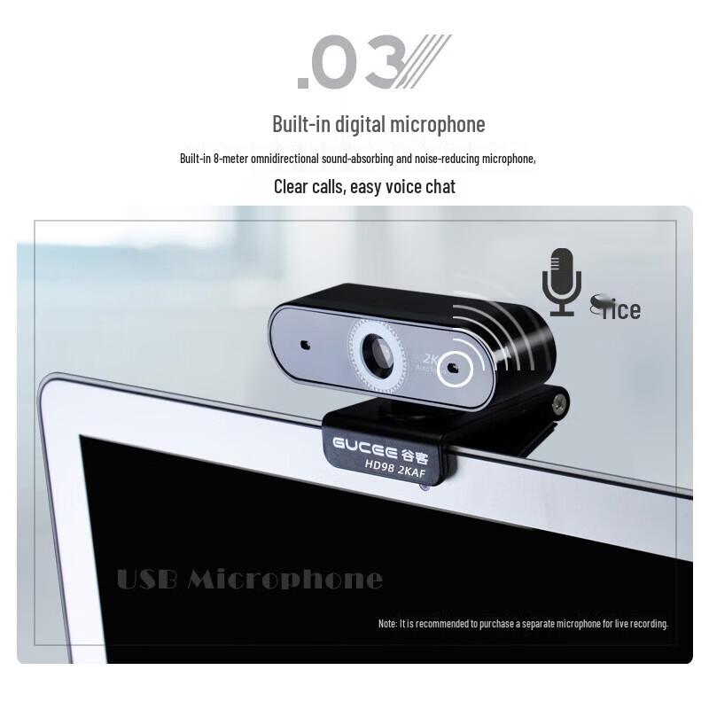 GUCEE HD98 2K Auto-Focus Webcam with Microphone